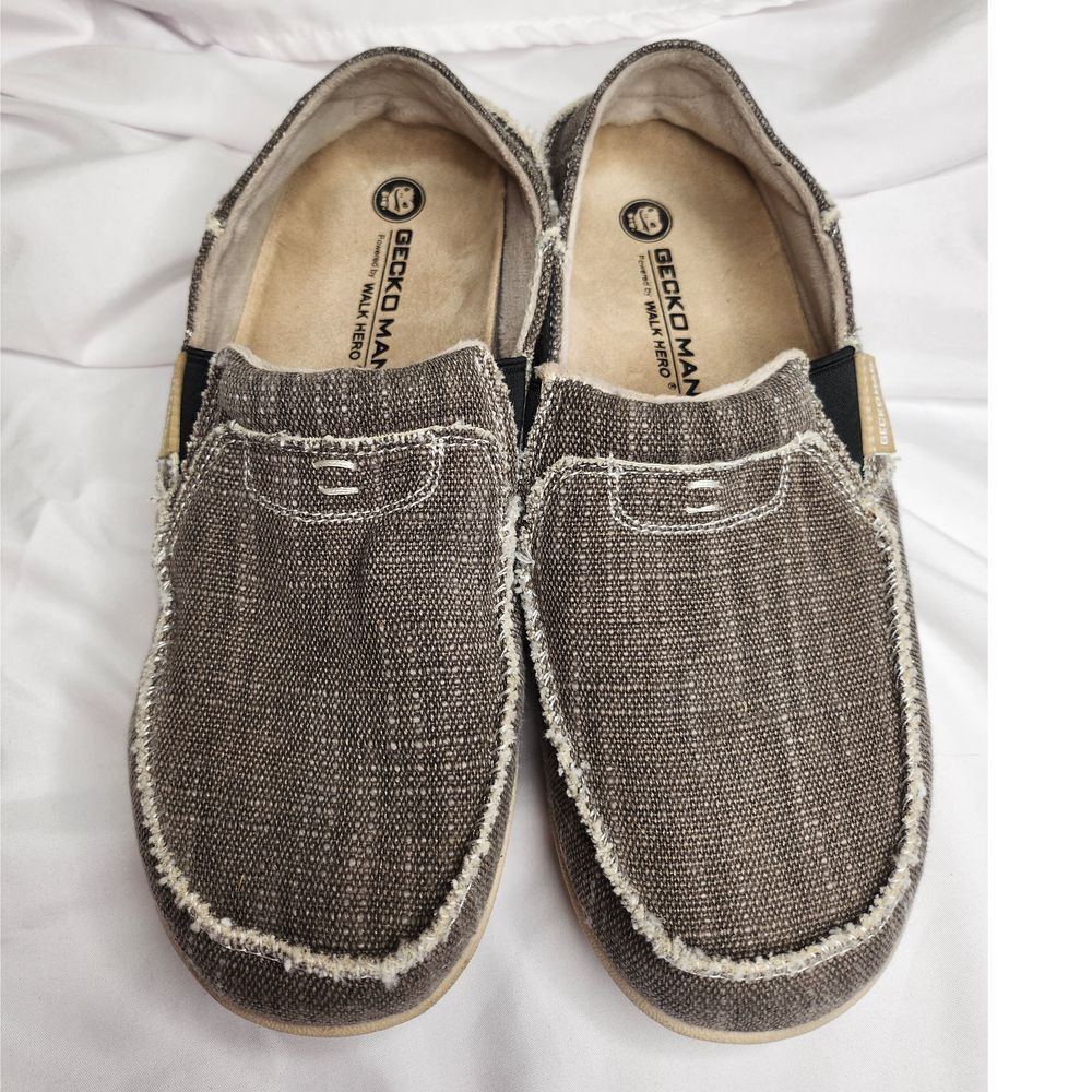 Gecko Man 8.5 Men's Brown Canvas Slip‎ on Arch Support Walking Shoes